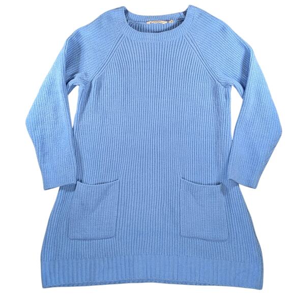 Soft Surroundings Size L Light Blue Chenille Tunic Sweater Cozy Pullover Pockets - Picture 1 of 14